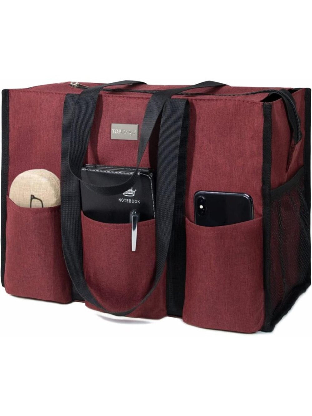 Women's Dark Red Polyester Utility Water Resistant Tote Bag with 13 Pockets